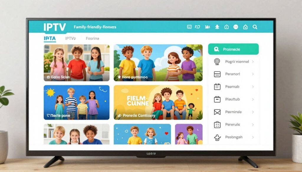 Family Stream Plus IPTV interface showing kids content and family channels Family Stream Plus IPTV interface showing kids content and family channels