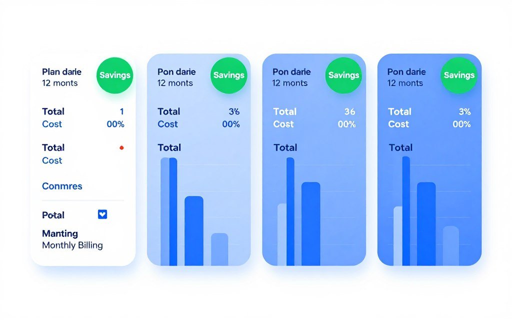 Pricing comparison chart showing monthly, quarterly, semi-annual, and annual IPTV subscription costs with savings percentages